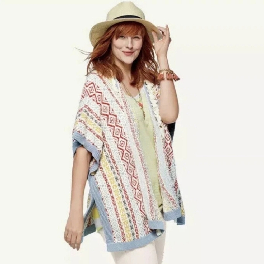 CAbi Siesta Multicolor Fringe Open Front Cardigan Boho Poncho Size XS/S - Picture 3 of 15